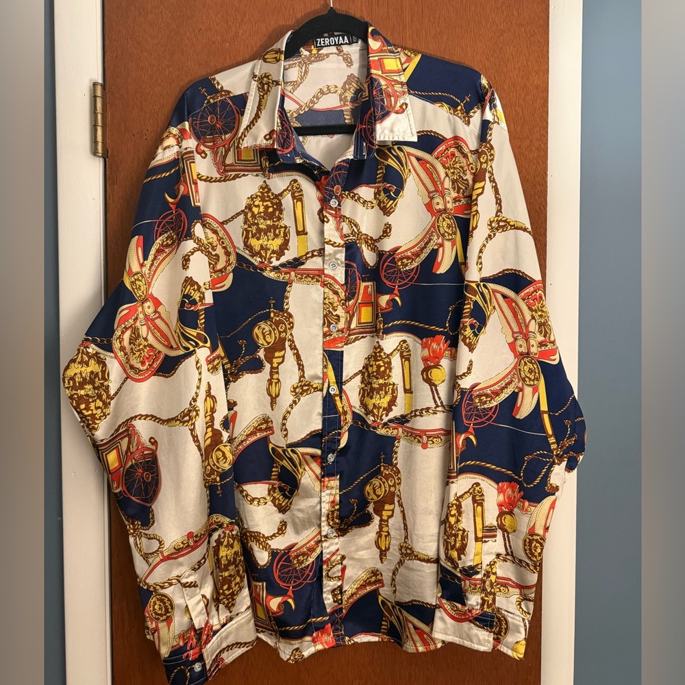 Navy and Gold Patterned Shirt